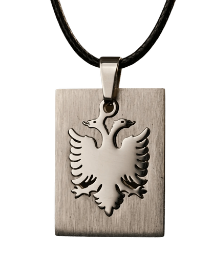 Shqiponja Tag Halskette – Albanischer Doppelkopfadler Platte an Kordel | Albanien Schmuck - Albanien Shop