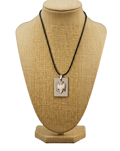 Shqiponja Tag Halskette – Albanischer Doppelkopfadler Platte an Kordel | Albanien Schmuck - Albanien Shop