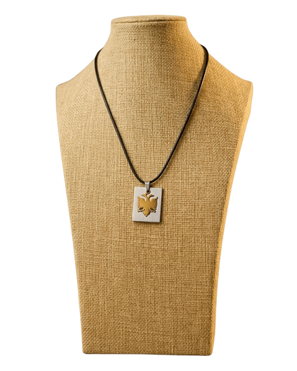 Shqiponja Tag Halskette – Albanischer Doppelkopfadler Platte an Kordel | Albanien Schmuck - Albanien Shop