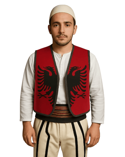 Traditionelle Weste Doppelkopfadler Rot Schwarz One Size - Albanien Shop