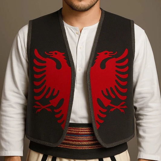 Traditionelle Weste Doppelkopfadler Schwarz Rot One Size - Albanien Shop