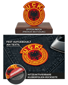 UCK Aufbuegel-Patch mit Doppeladler – Gestickter Aufnaeheer Kosovo | Rund & Wappen
