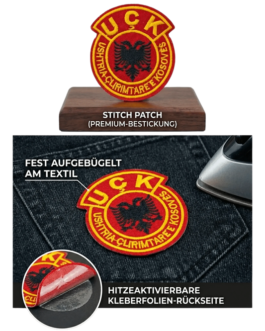 UCK Aufbuegel - Patch mit Doppeladler – Gestickter Aufnaeheer Kosovo | Rund & Wappen - Albanien Shop