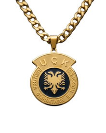 UQK Halskette – Kosovo Medaillon Doppelkopfadler Goldfarbig | Ushtria Çlirimtare e Kosovës